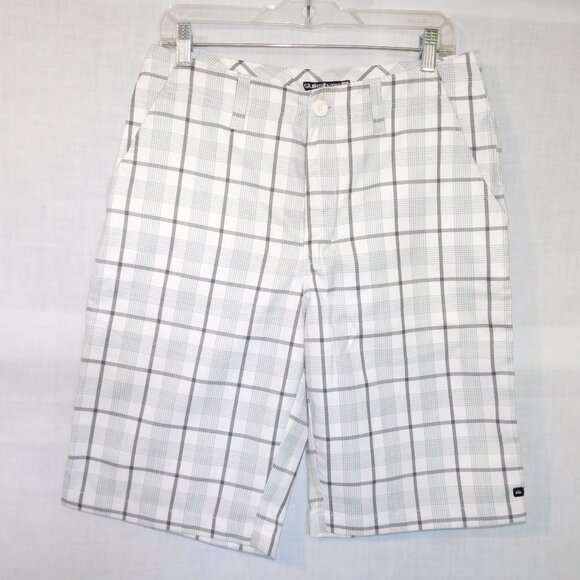 Quiksilver Mens 30 White Gray blue plaid Flat Front water resistant Shots - Picture 1 of 10